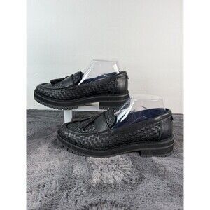 TOMS Women’s 9 Black Woven Tassel Loafers Chunky Lug Sole Slip On Shoes